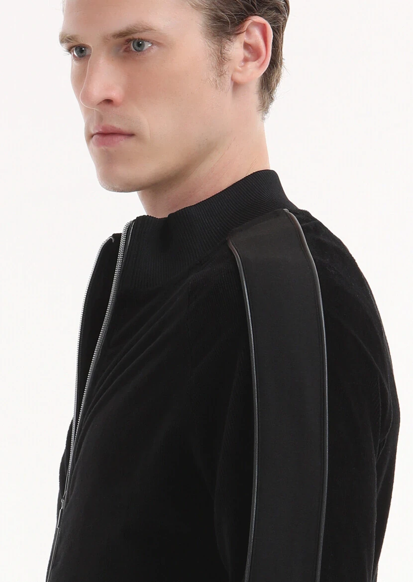 Black Turtleneck Ribbed Sweatshirt - 3