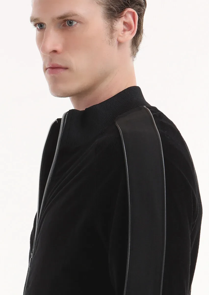 Black Turtleneck Ribbed Sweatshirt - 3