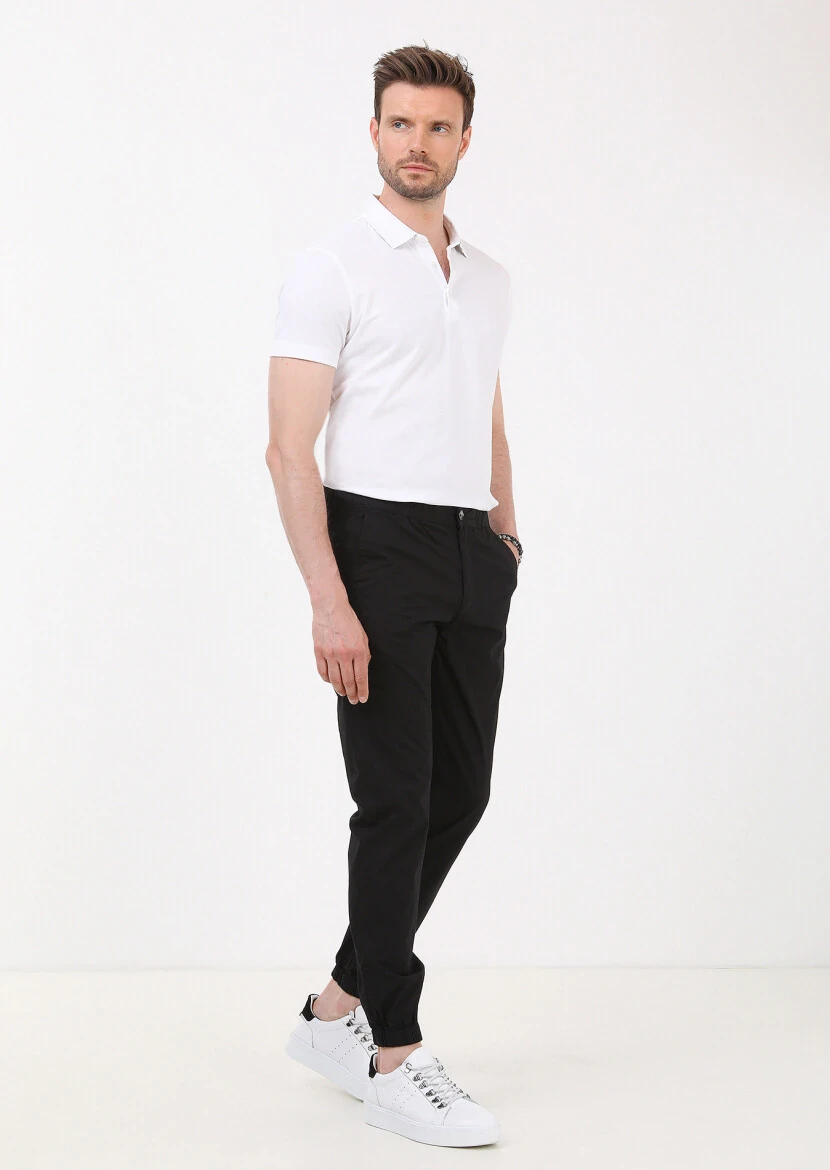 Black Weaving Jogging Fit Casual 100% Cotton Trousers 