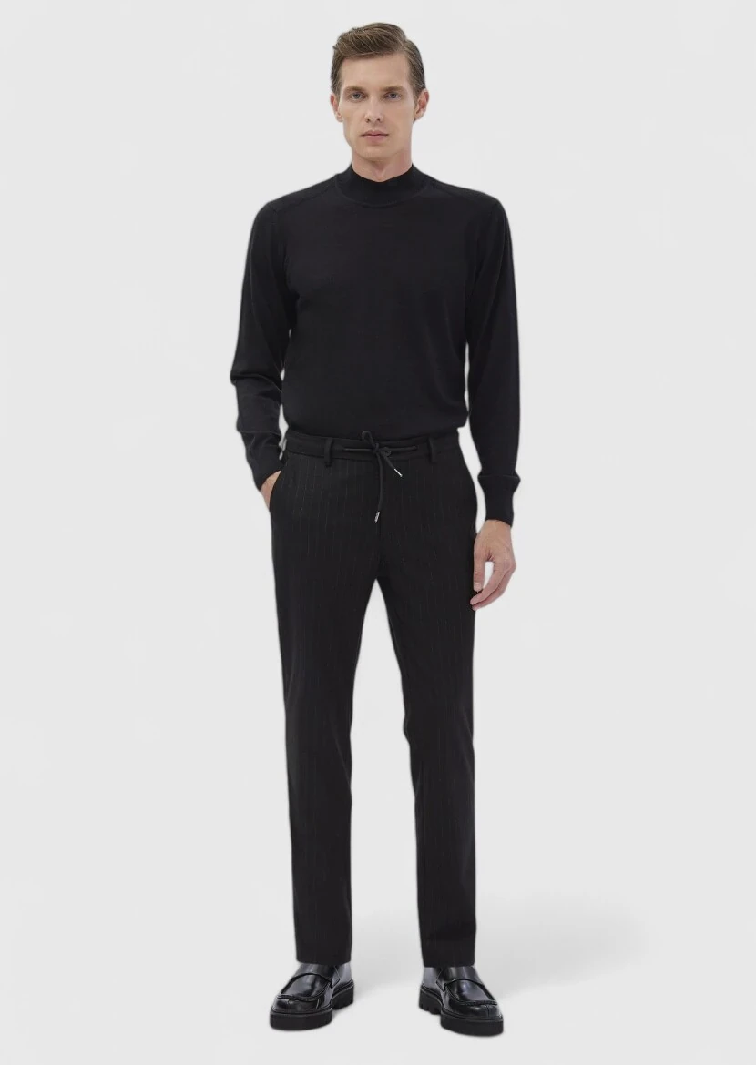 Black Weaving Jogging Fit Casual 100% Cotton Trousers - 1