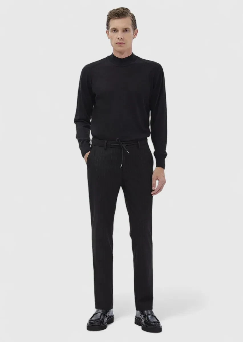 Black Weaving Jogging Fit Casual 100% Cotton Trousers - 1