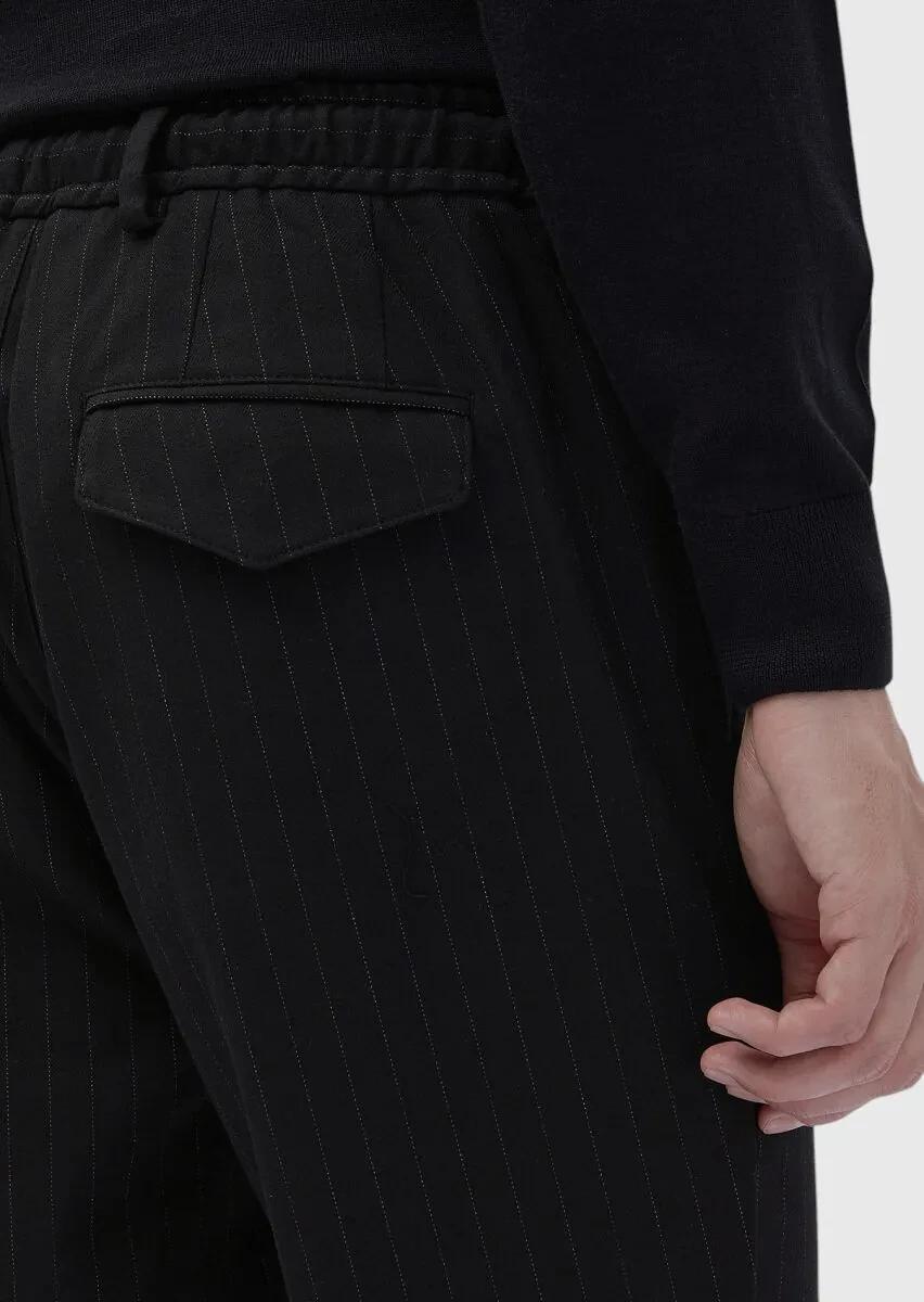 Black Weaving Jogging Fit Casual 100% Cotton Trousers - 4