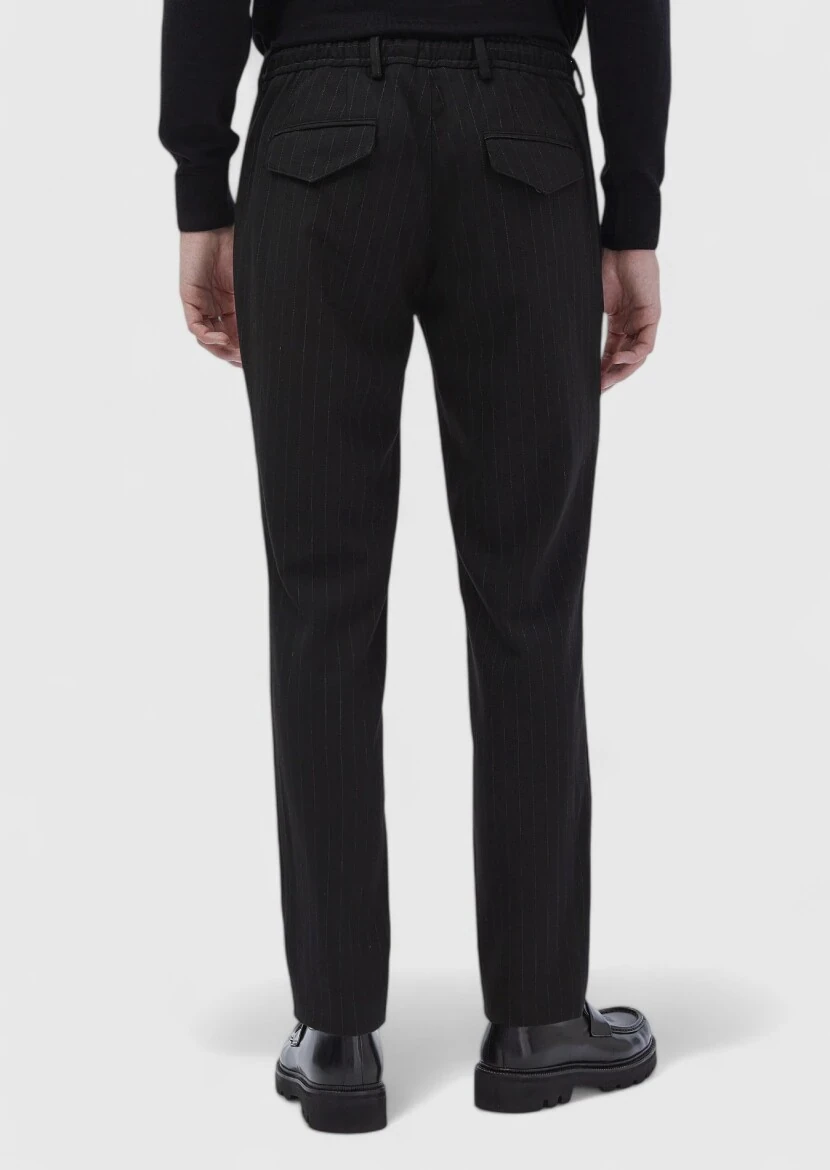 Black Weaving Jogging Fit Casual 100% Cotton Trousers - 5