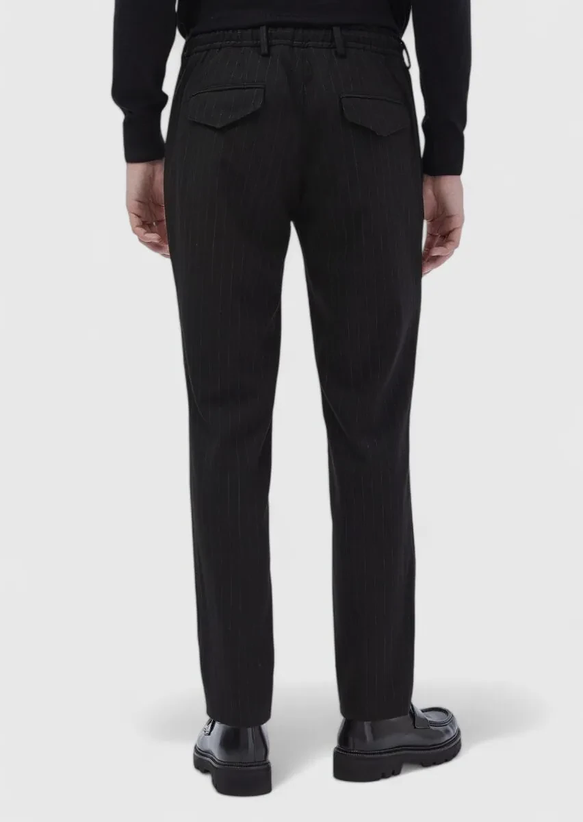 Black Weaving Jogging Fit Casual 100% Cotton Trousers - 5