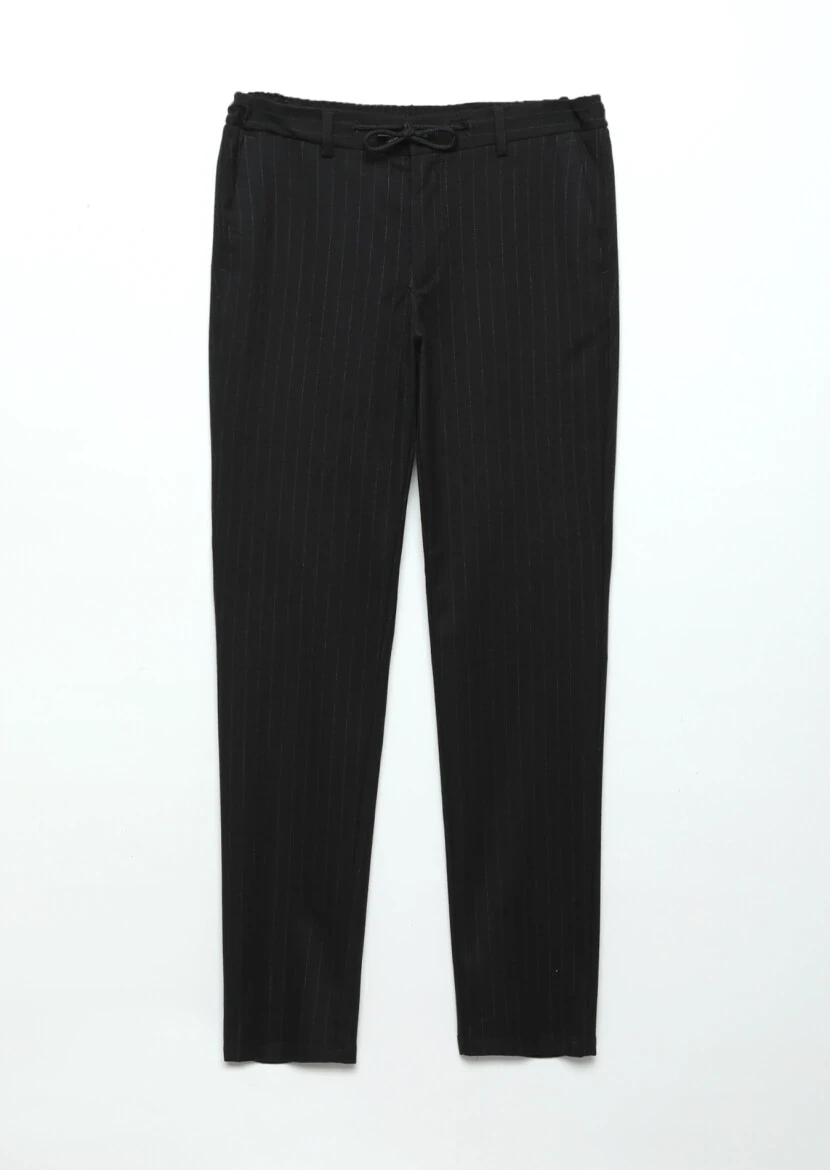 Black Weaving Jogging Fit Casual 100% Cotton Trousers - 6