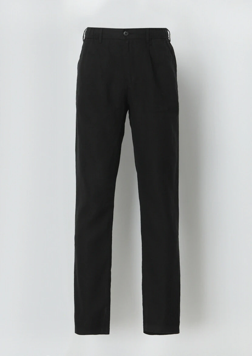 Black Weaving Jogging Fit Casual 100% Linen Trousers - 5