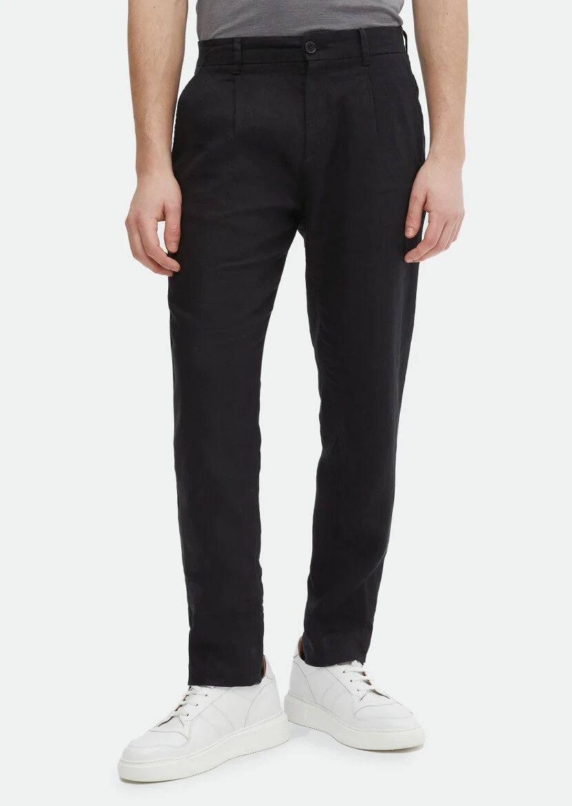 Black Weaving Jogging Fit Casual 100% Linen Trousers 