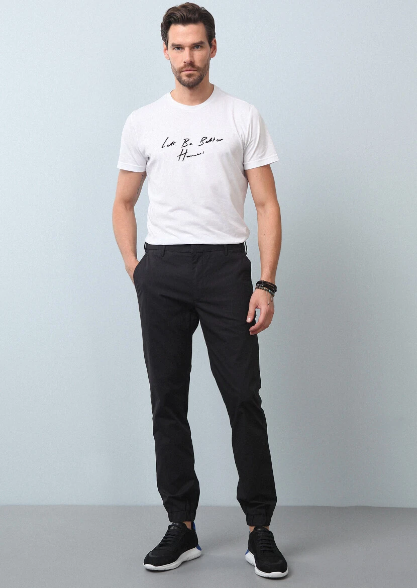 Black Weaving Jogging Fit Casual Cotton Blended Trousers - 1
