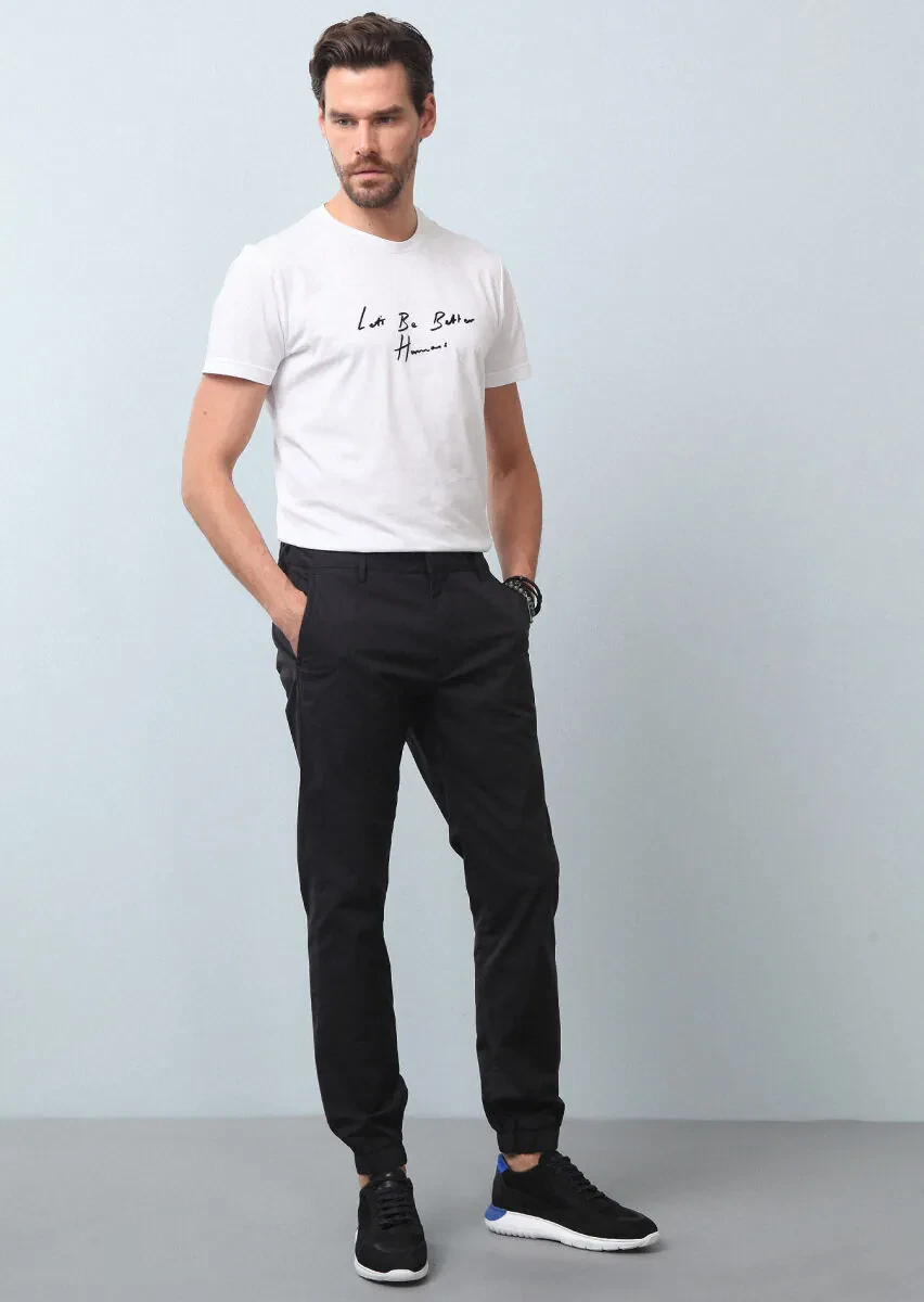 Black Weaving Jogging Fit Casual Cotton Blended Trousers - 4