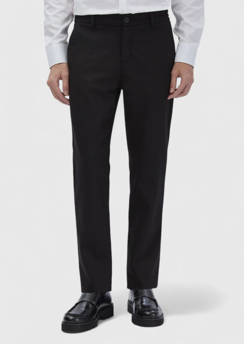 Black Weaving Jogging Fit Casual Cotton Blended Trousers 