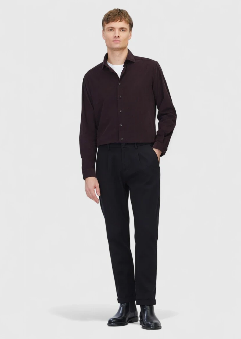 Black Weaving Jogging Fit Casual Cotton Blended Trousers - RAMSEY