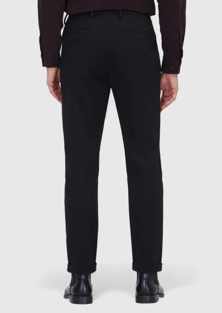 Black Weaving Jogging Fit Casual Cotton Blended Trousers - 5