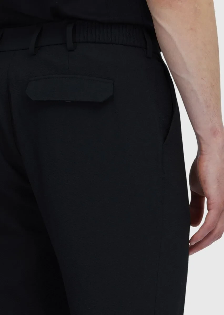 Black Weaving Jogging Fit Casual Trousers - 4