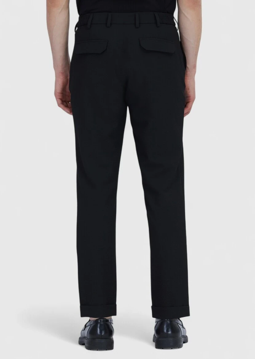 Black Weaving Jogging Fit Casual Trousers - 5