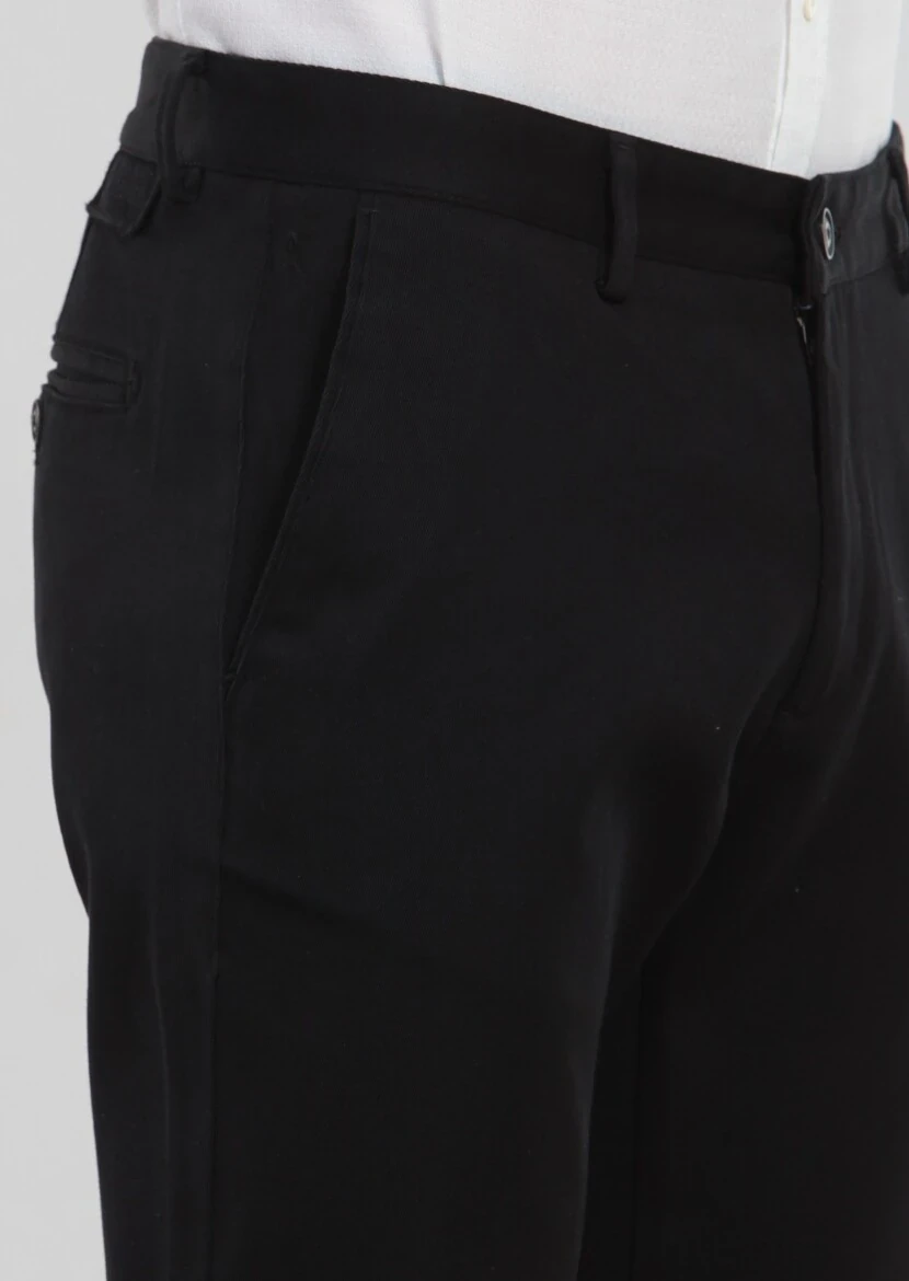 Black Weaving Regular Fit Casual 100% Cotton Trousers 