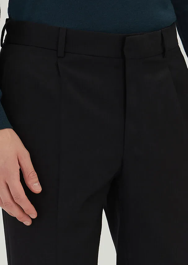 Black Weaving Regular Fit Casual 100% Wool Trousers - 3