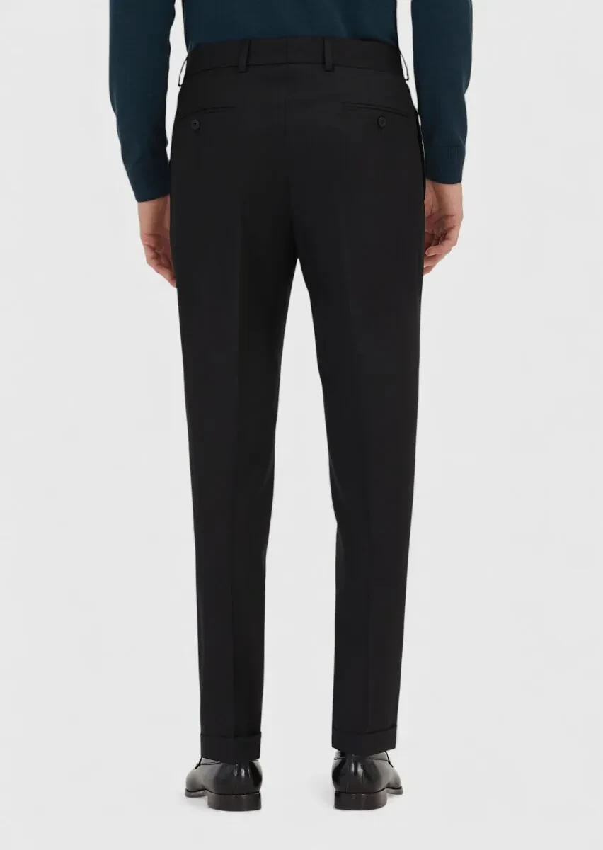 Black Weaving Regular Fit Casual 100% Wool Trousers - 4