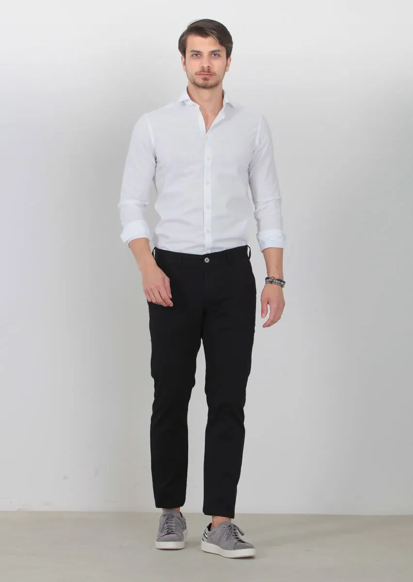 Black Weaving Regular Fit Casual Cotton Blended Trousers - 1