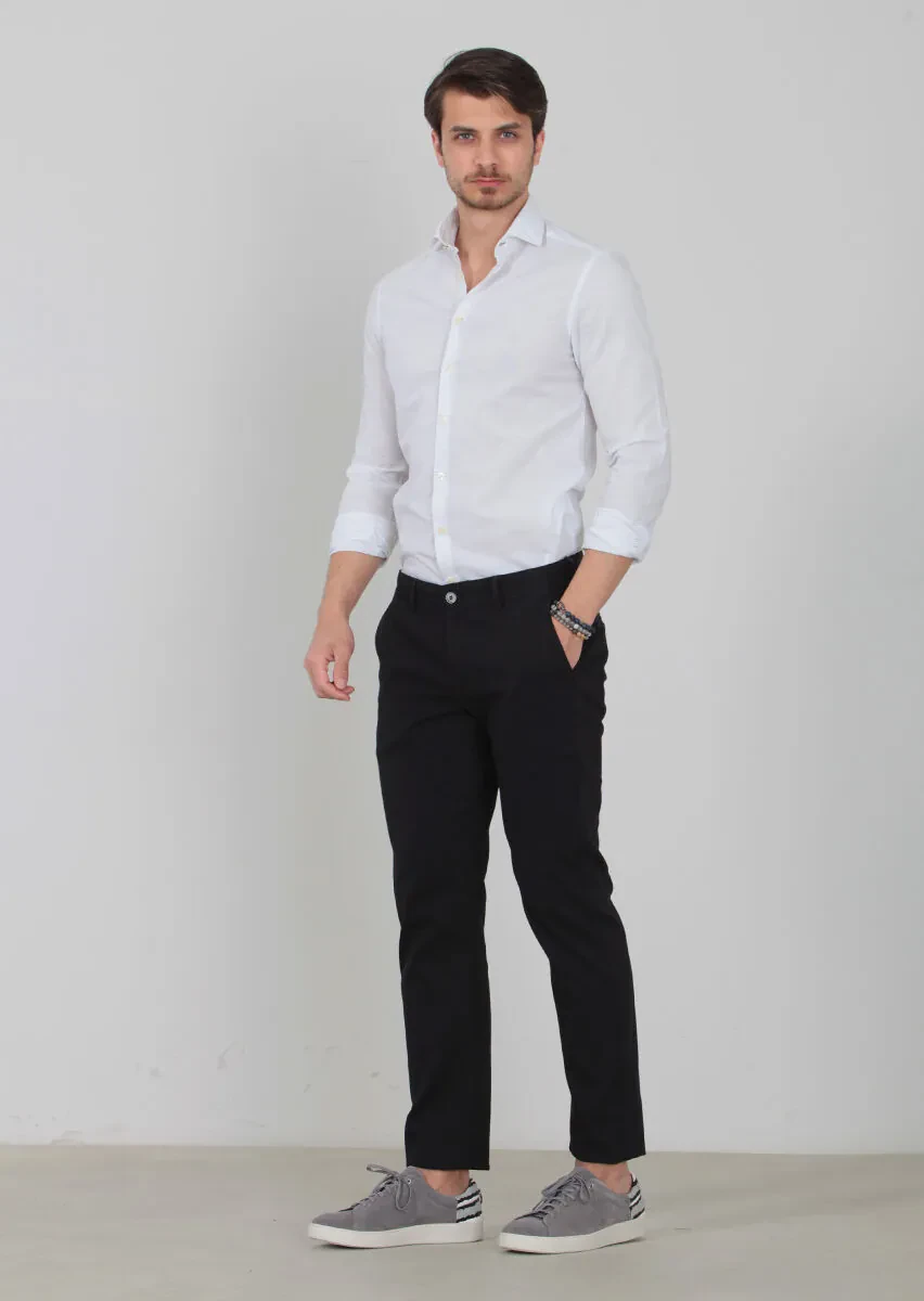 Black Weaving Regular Fit Casual Cotton Blended Trousers - 3