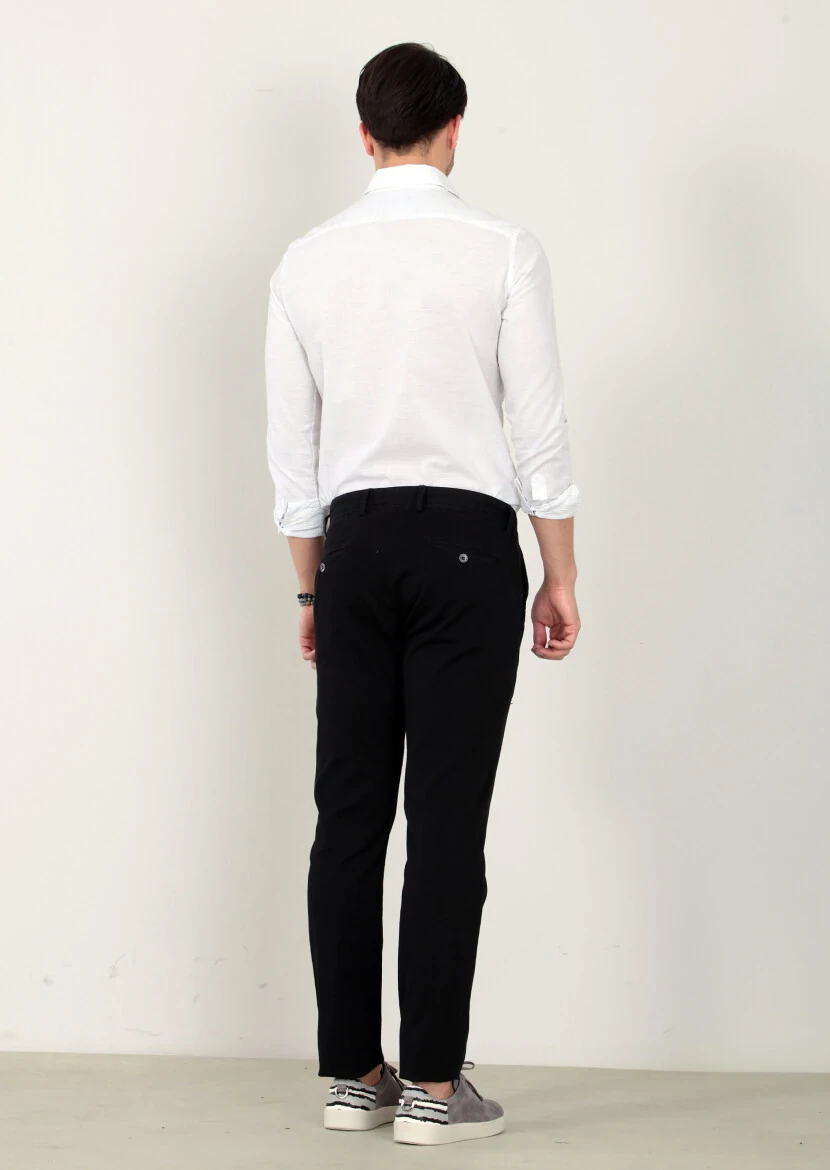 Black Weaving Regular Fit Casual Cotton Blended Trousers - 5