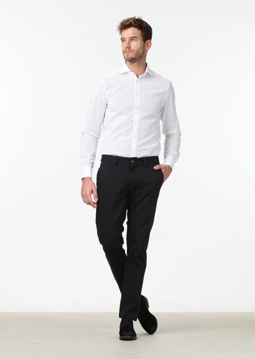 Black Weaving Regular Fit Casual Cotton Blended Trousers 