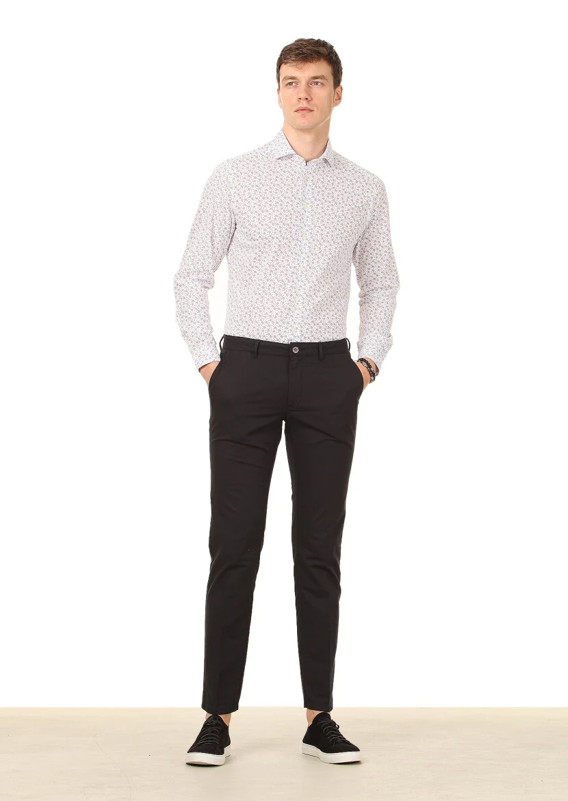 Black Weaving Regular Fit Casual Cotton Blended Trousers - 2