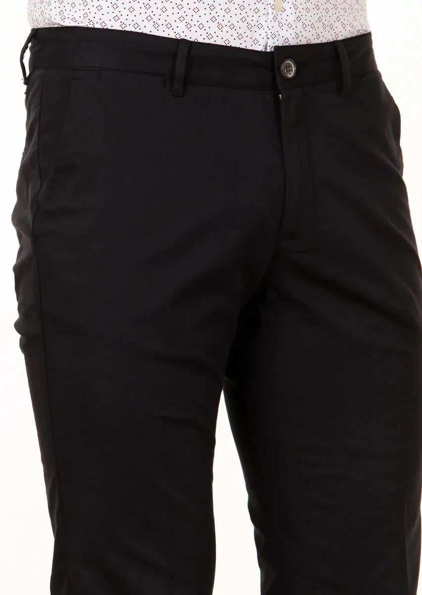 Black Weaving Regular Fit Casual Cotton Blended Trousers - 3