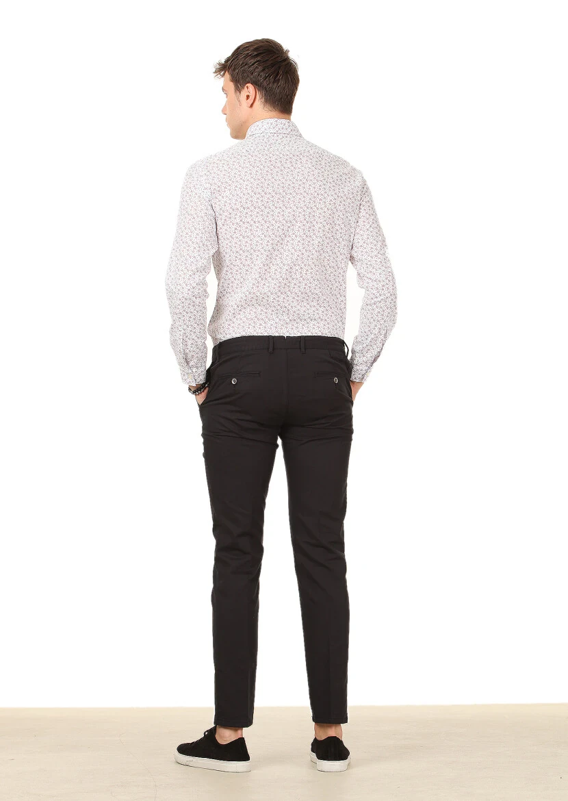 Black Weaving Regular Fit Casual Cotton Blended Trousers - 4