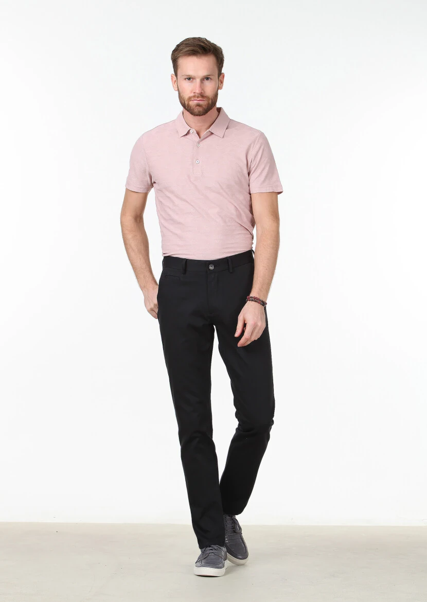 Black Weaving Regular Fit Casual Cotton Blended Trousers 