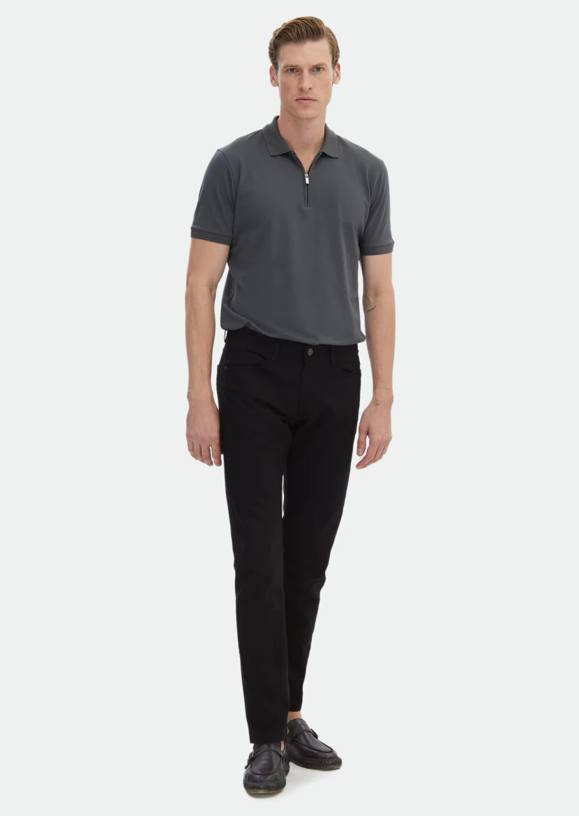 Black Weaving Regular Fit Casual Cotton Blended Trousers - RAMSEY