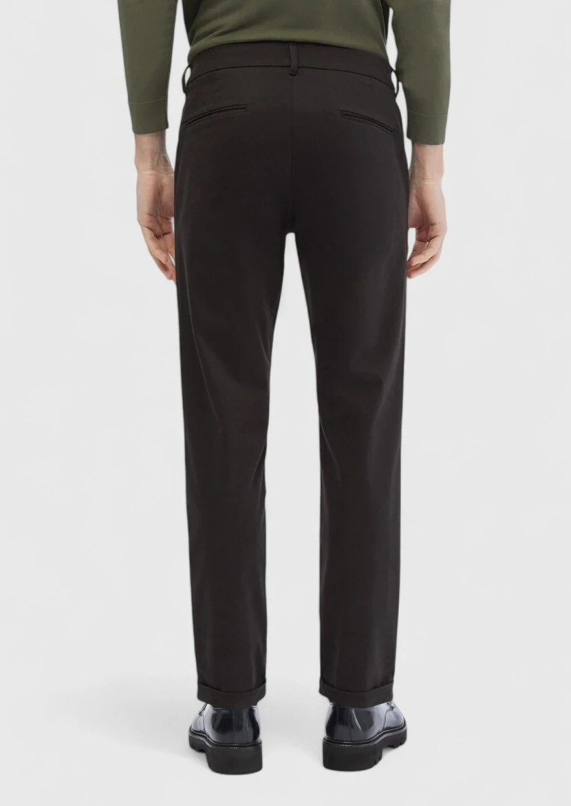 Black Weaving Regular Fit Casual Cotton Blended Trousers - RAMSEY