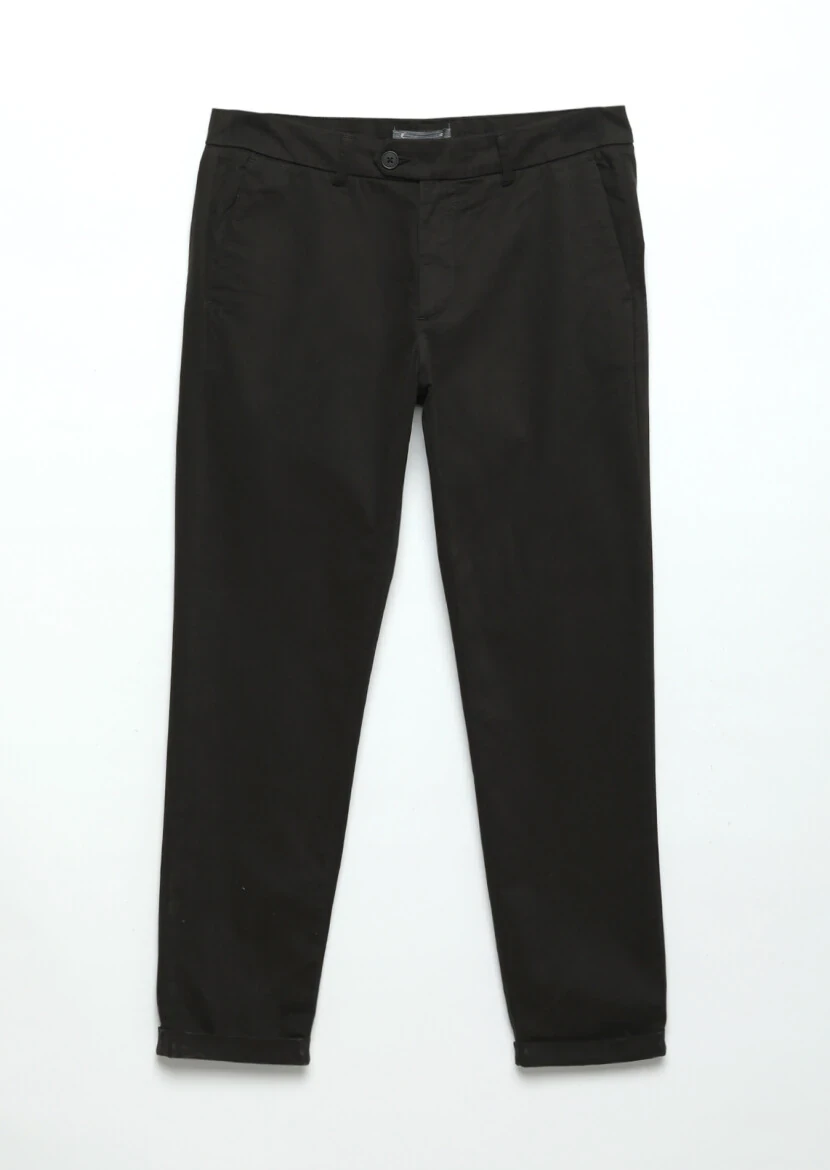 Black Weaving Regular Fit Casual Cotton Blended Trousers - 4