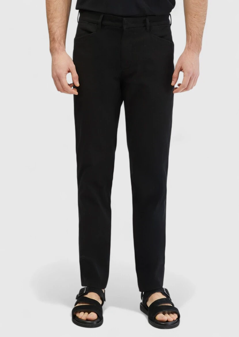 Black Weaving Regular Fit Casual Cotton Blended Trousers - 3