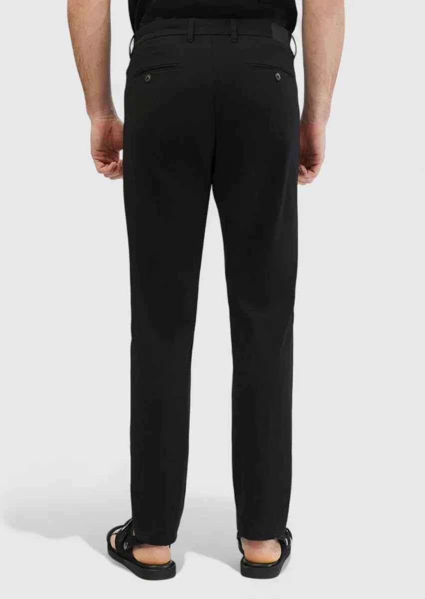 Black Weaving Regular Fit Casual Cotton Blended Trousers - 6