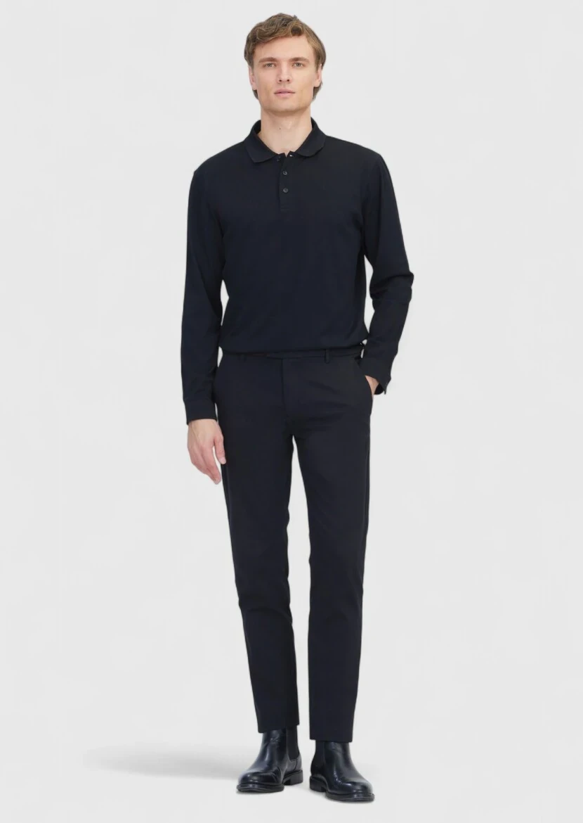 Black Weaving Regular Fit Casual Cotton Blended Trousers - RAMSEY