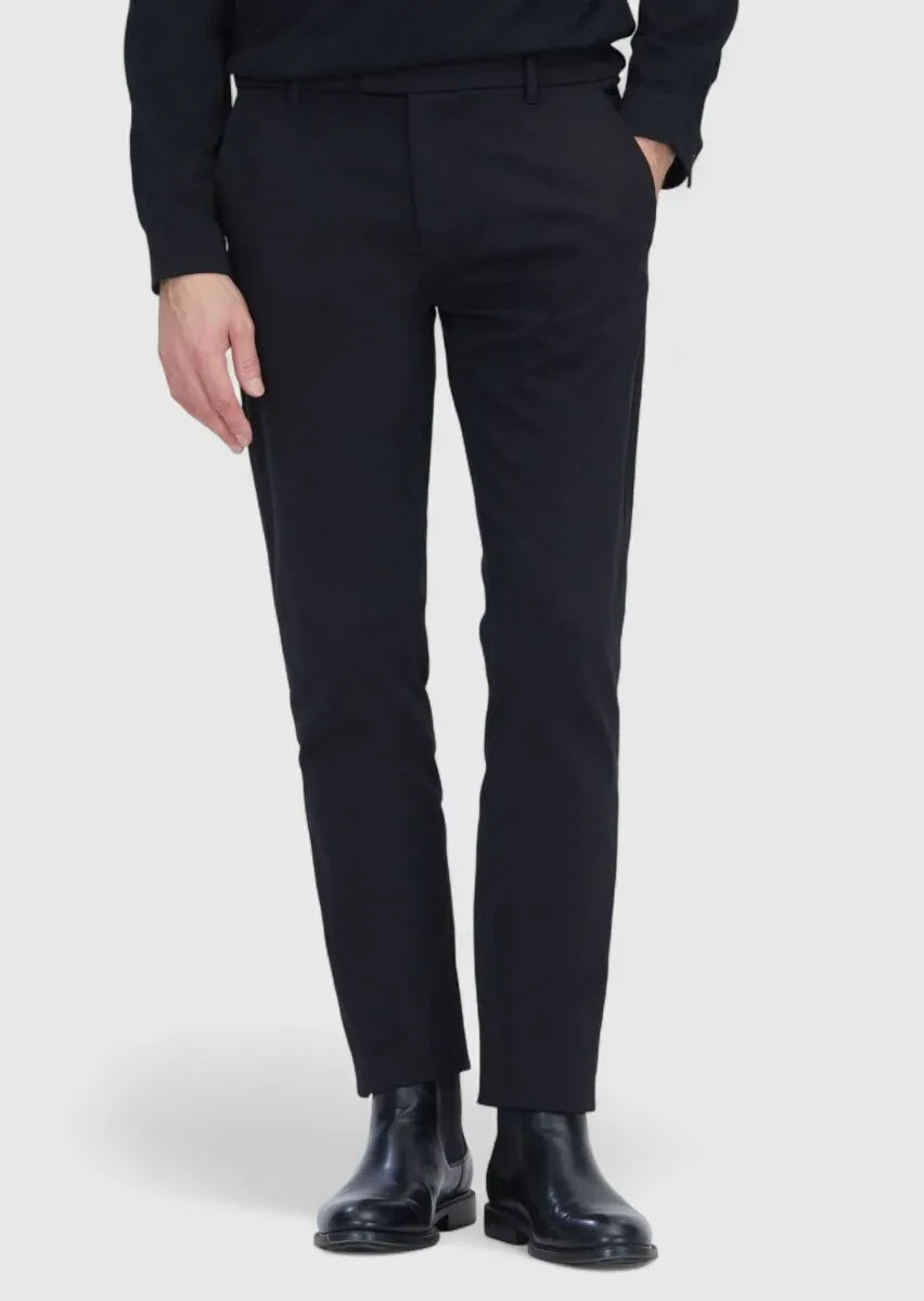 Black Weaving Regular Fit Casual Cotton Blended Trousers - 2