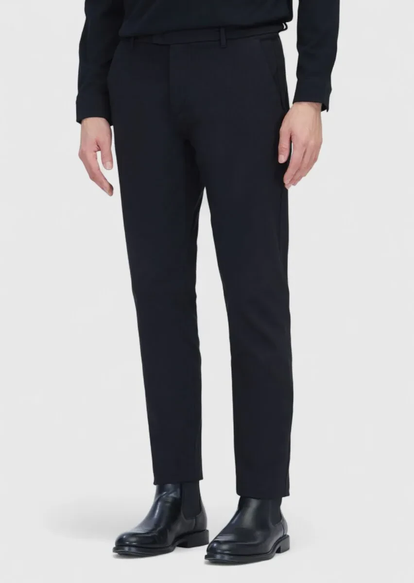 Black Weaving Regular Fit Casual Cotton Blended Trousers - 3