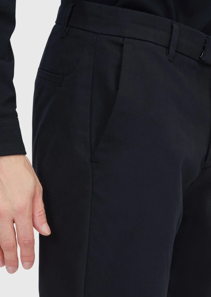 Black Weaving Regular Fit Casual Cotton Blended Trousers - 4