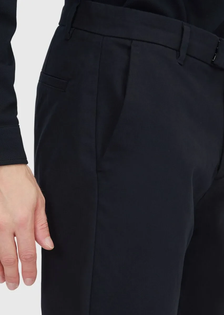 Black Weaving Regular Fit Casual Cotton Blended Trousers - 4