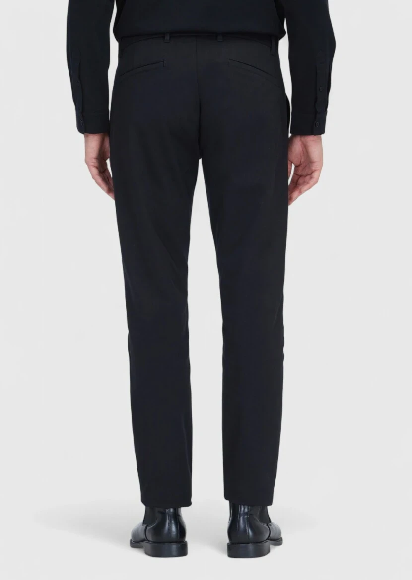 Black Weaving Regular Fit Casual Cotton Blended Trousers - 5