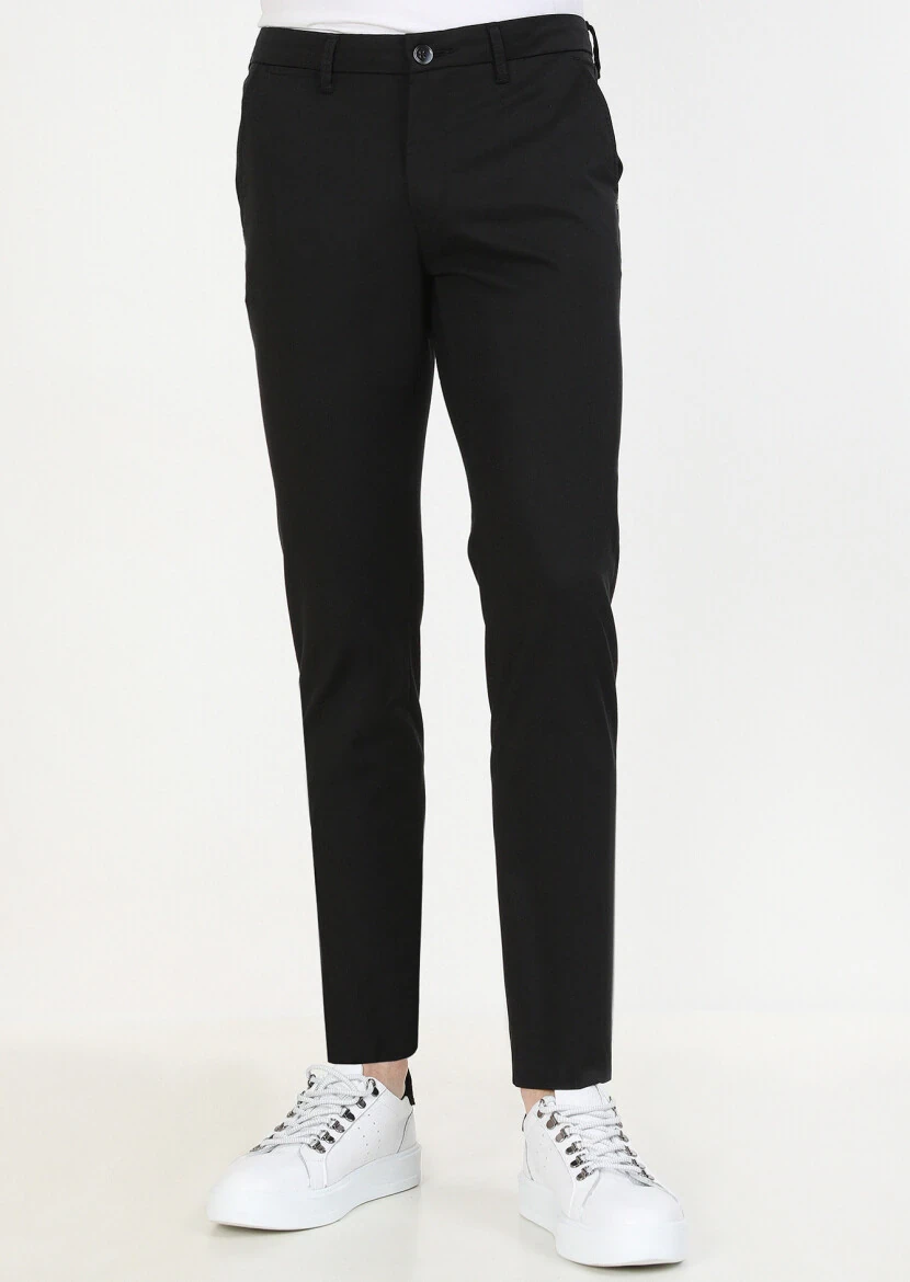 Black Weaving Regular Fit Casual Trousers 
