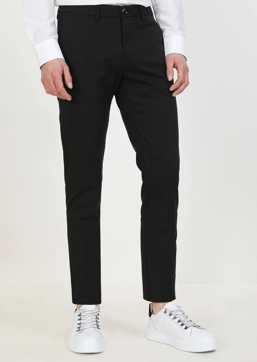 Black Weaving Regular Fit Casual Trousers - 1