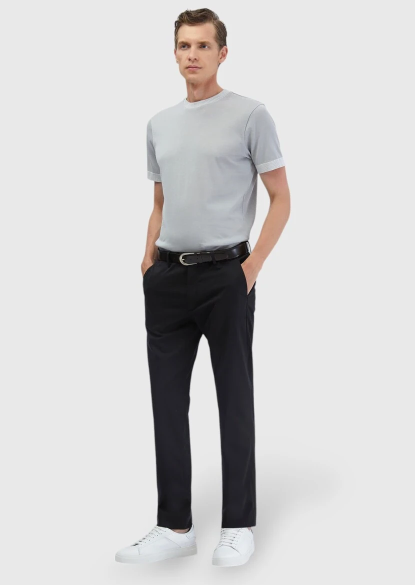 Black Weaving Regular Fit Casual Trousers - RAMSEY