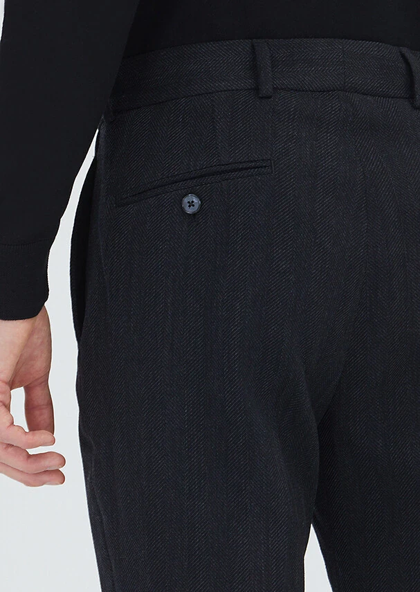 Black Weaving Regular Fit Casual Wool Blended Trousers - 4