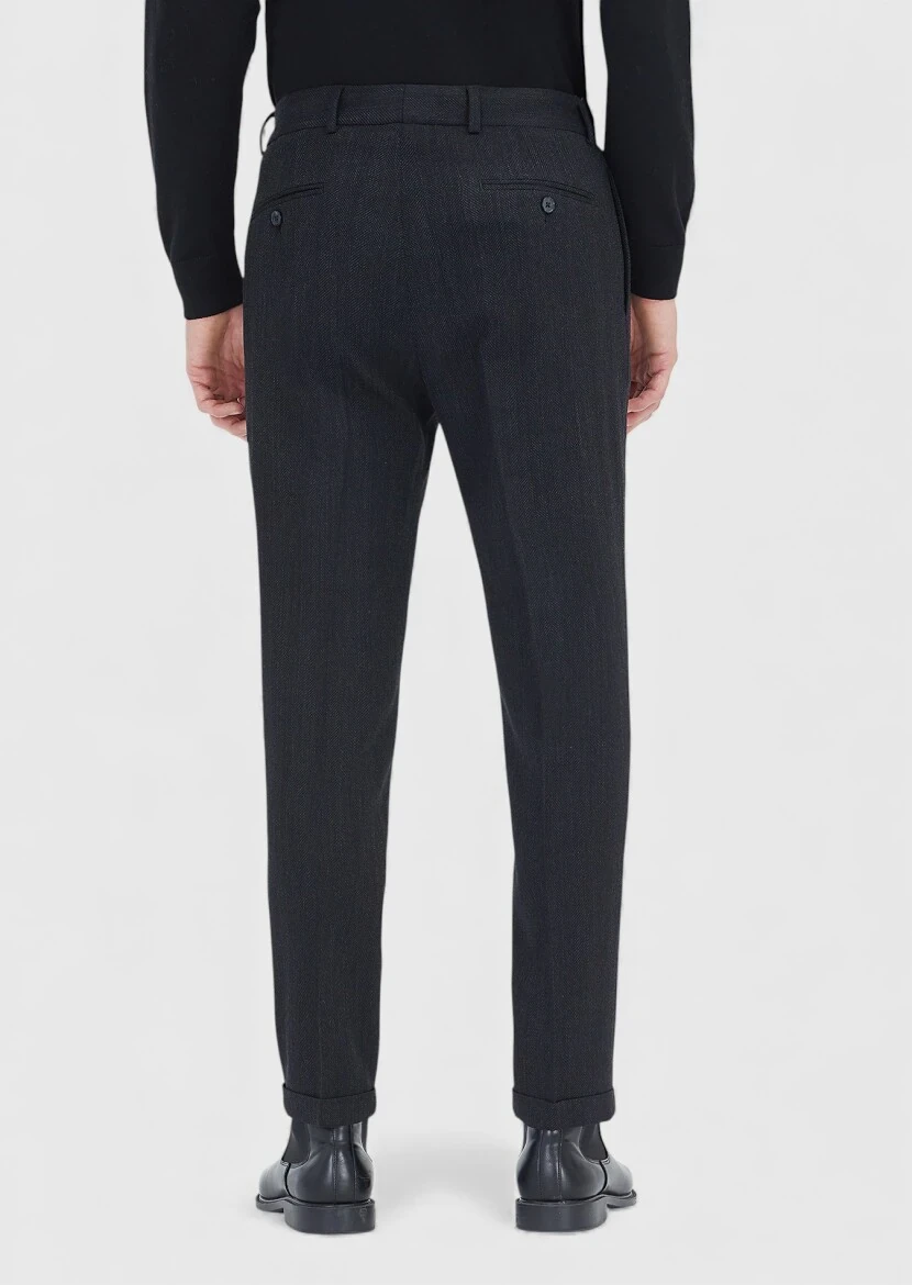 Black Weaving Regular Fit Casual Wool Blended Trousers - 5