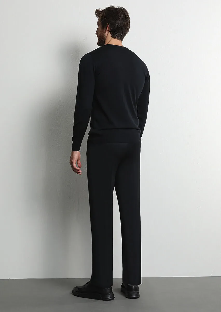 Black Weaving Regular Fit Classical 100% Wool Trousers - 5
