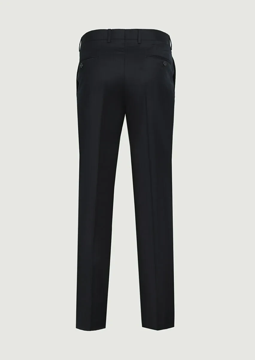 Black Weaving Regular Fit Classical 100% Wool Trousers - 7