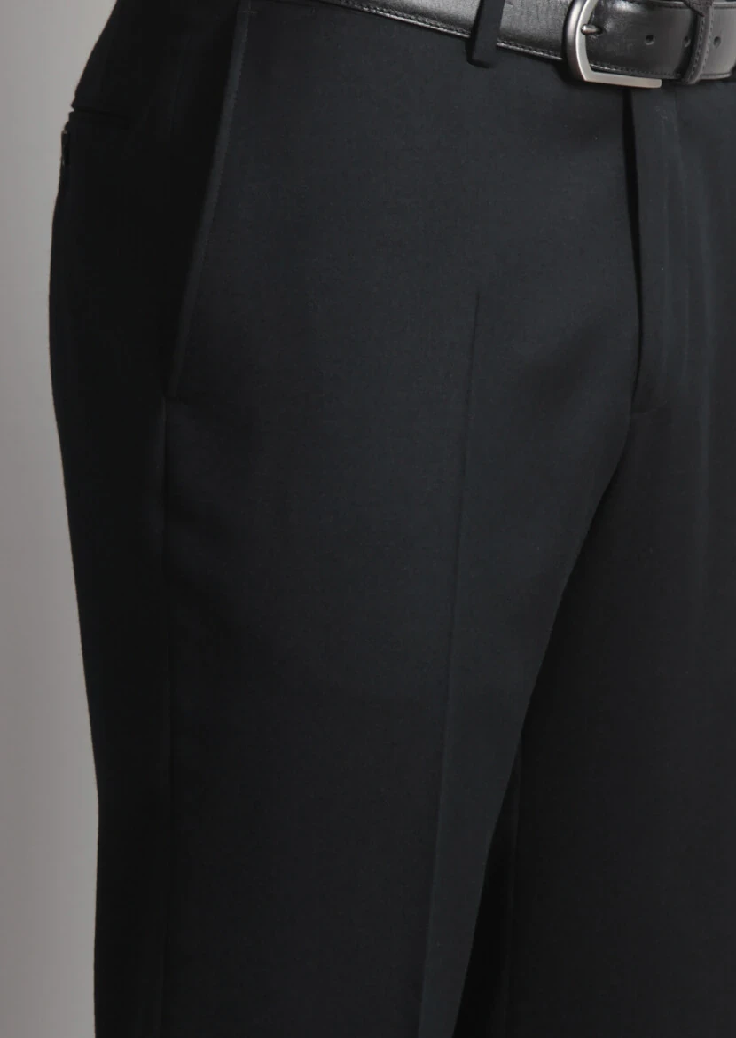 Black Weaving Regular Fit Classical 100% Wool Trousers - 4