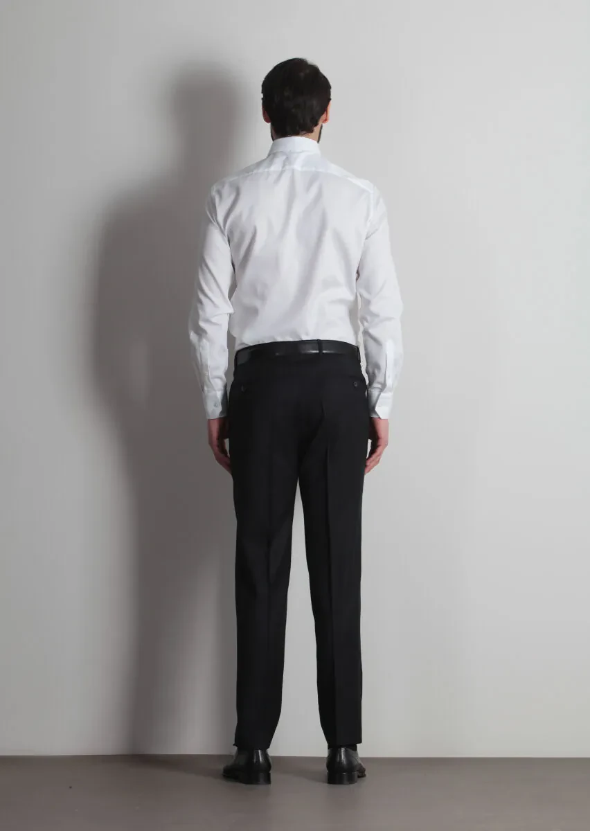 Black Weaving Regular Fit Classical 100% Wool Trousers - 5