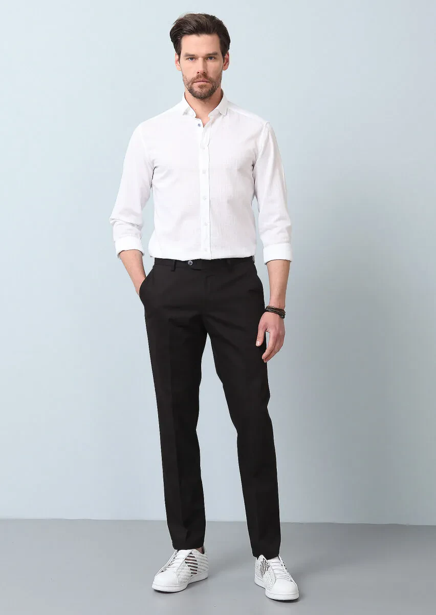 Black Weaving Regular Fit Smart Casual Cotton Blended Trousers - 1